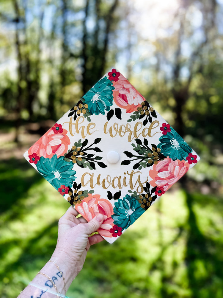 Hand painted, Hand Lettered Custom Graduation cap TOPPER