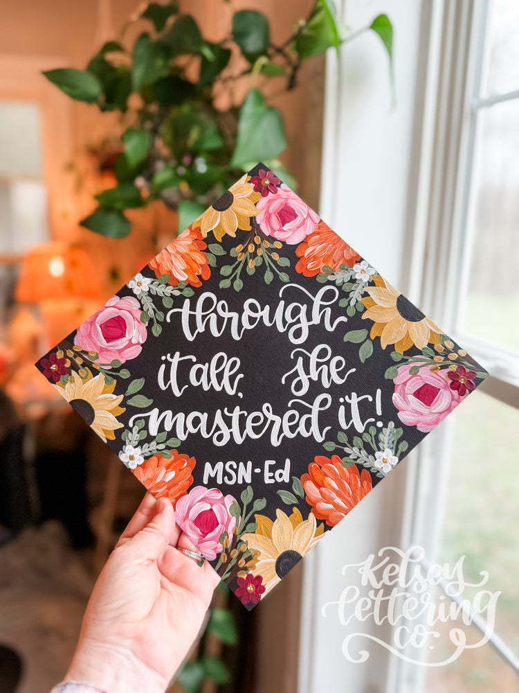 Hand painted, Hand Lettered Custom Graduation cap TOPPER
