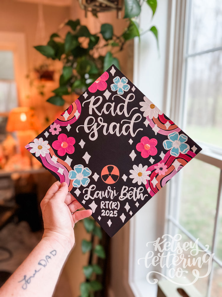 Hand painted, Hand Lettered Custom Graduation cap TOPPER