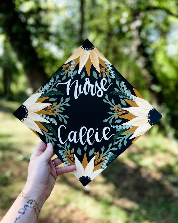 Hand painted, Hand Lettered Custom Graduation cap TOPPER