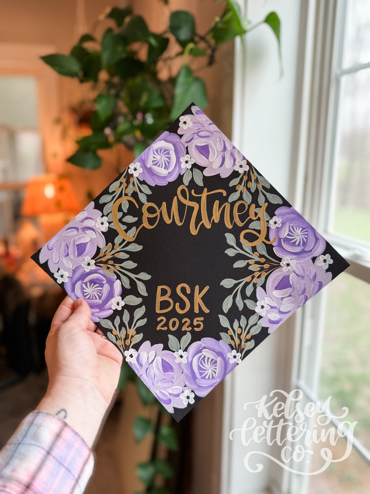 Hand painted, Hand Lettered Custom Graduation cap TOPPER