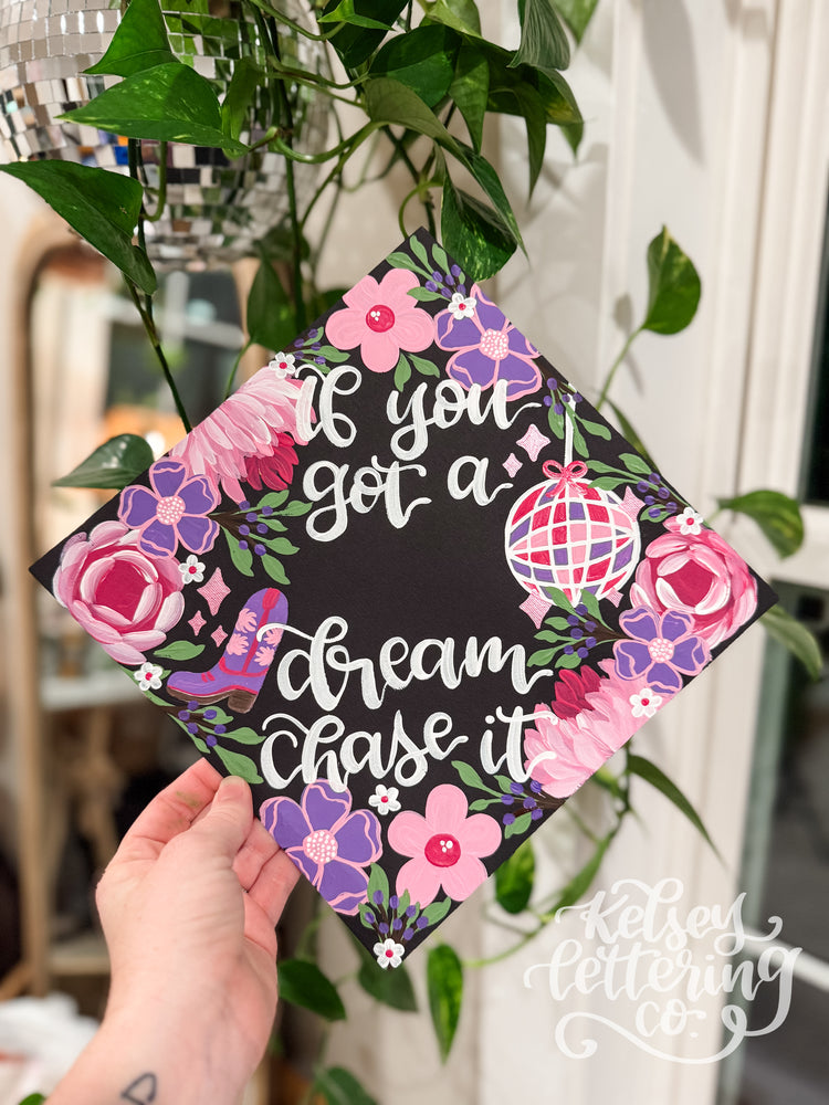 Hand painted, Hand Lettered Custom Graduation cap TOPPER