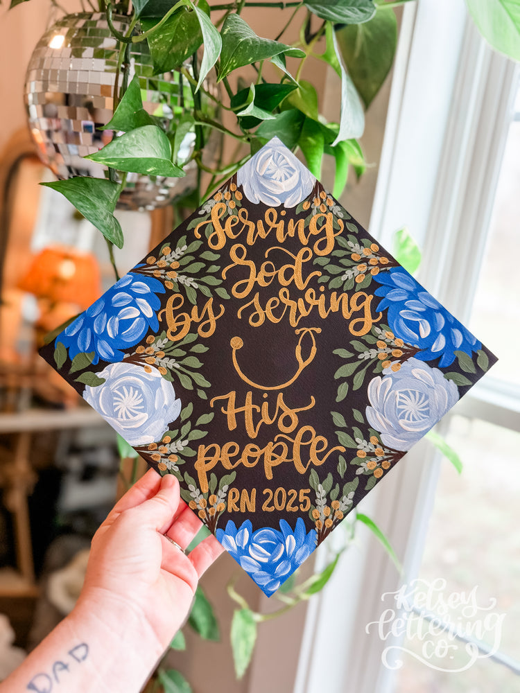 Hand painted, Hand Lettered Custom Graduation cap TOPPER
