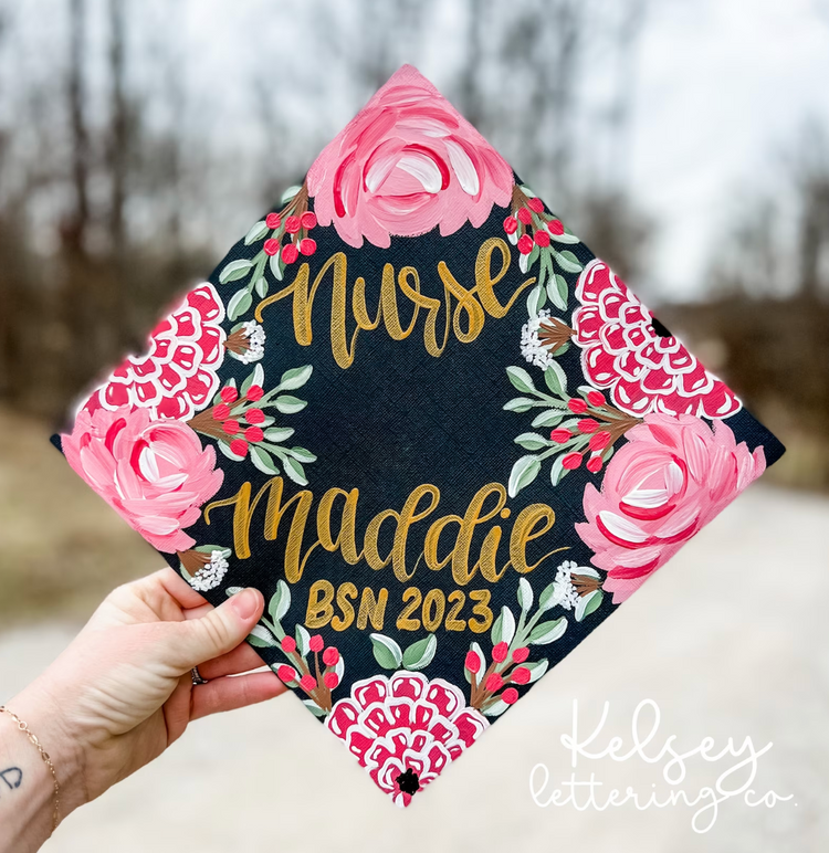 Hand painted, Hand Lettered Custom Graduation cap TOPPER