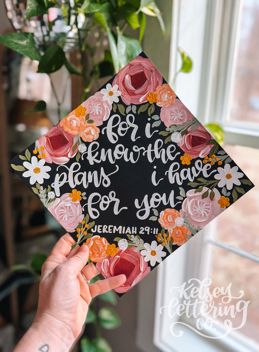 Hand painted, Hand Lettered Custom Graduation cap TOPPER